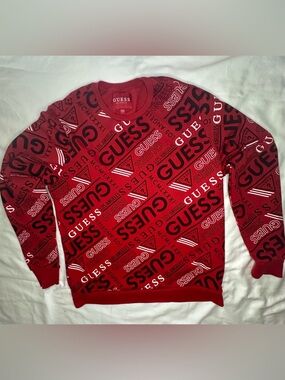 Guess Red All-Over Logo Crewneck Sweatshirt